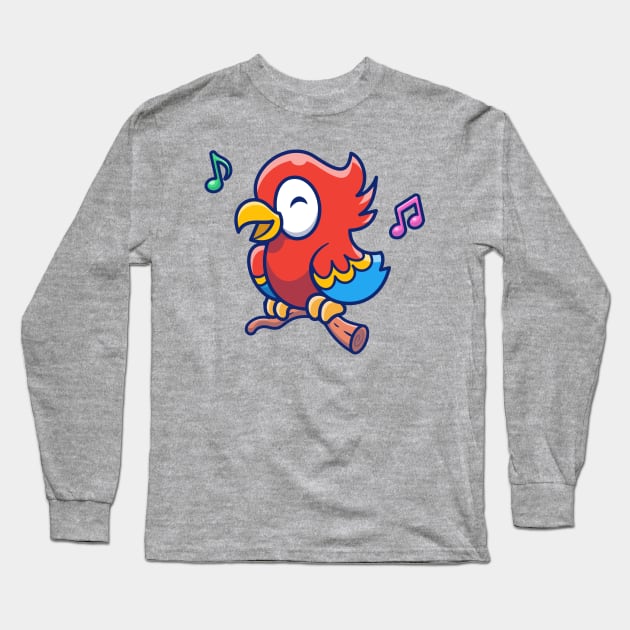 Cute Parrot Bird Singing Cartoon Long Sleeve T-Shirt by Catalyst Labs